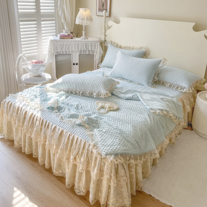 91家纺网 家纺一手货源 找家纺 恋尚 2025新款乳胶凉感床笠裙-甜朵【控价170起】 甜朵-清新蓝