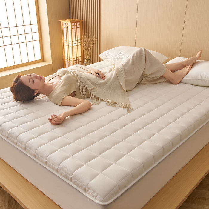 91家纺网 家纺一手货源 找家纺 锦丝钰床垫 2025新款色织水洗棉棉花床垫 白色