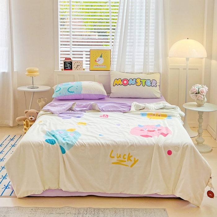 91家纺网 家纺一手货源 找家纺 海岛哥哥 2025新款水洗棉大版卡通夏被 幸运小乖