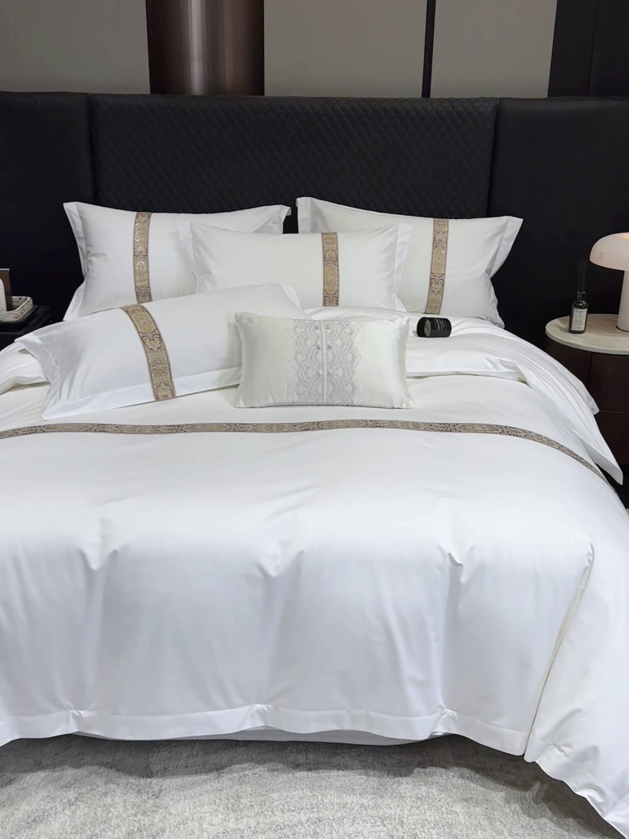 91家纺网 家纺一手货源 找家纺 优必恩 2025新款高支高密民宿酒店织带款四件套套件 花儿黄