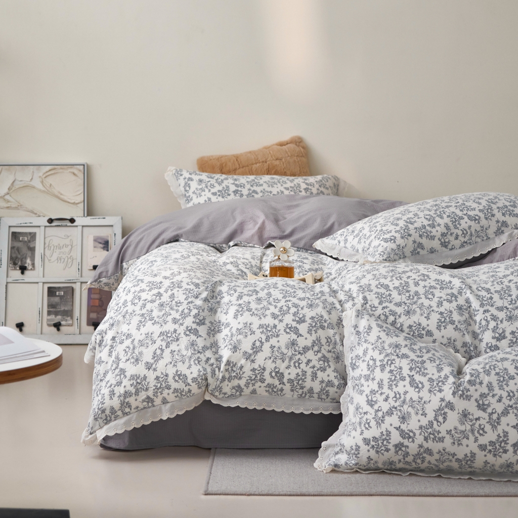 91家纺网 家纺一手货源 找家纺 漫仙阁家纺 2025新款双层纱花边款韩版四件套 法式浪漫