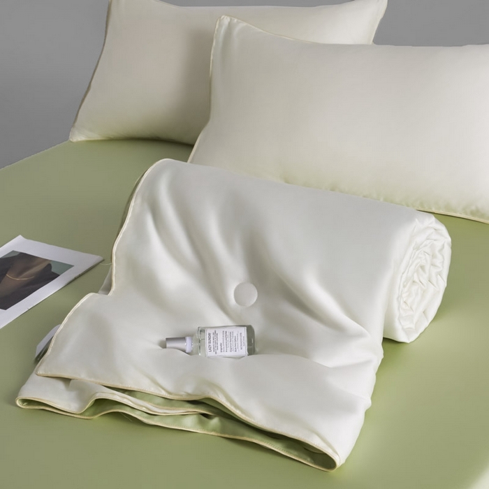 91家纺网 家纺一手货源 找家纺 AB家纺2025新品A类莱赛尔双拼50天丝空调夏被四件套 珍珠白-梨花黄