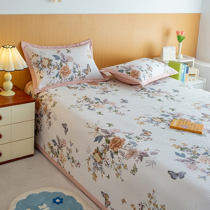 91家纺网 家纺一手货源 找家纺 晨晨家纺2025新款双面全棉床盖款三件套 兰芷