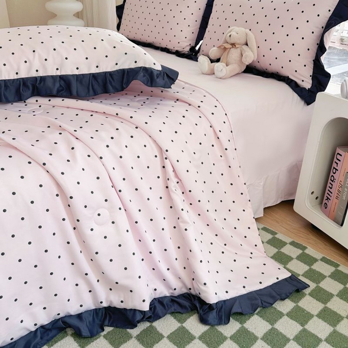 91家纺网 家纺一手货源 找家纺 绣女坊  2025新款水洗天丝夏被四件套 粉色圆点
