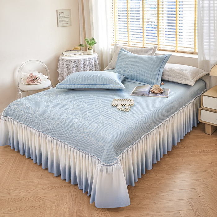 91家纺网 家纺一手货源 找家纺 桂雅居 2025春夏新款高分子凉席三件套床裙款 天空蓝