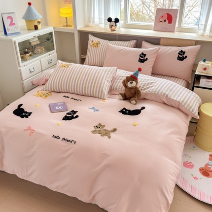 91家纺网 家纺一手货源 找家纺 （总）如意朵 2025新款13372全棉毛巾绣小清新四件套（专版花型）