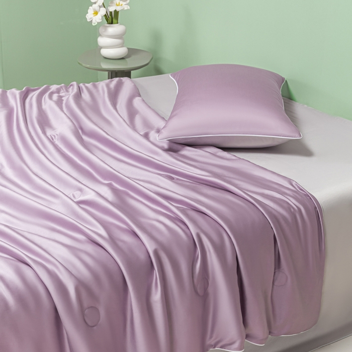 91家纺网 家纺一手货源 找家纺 爱彼家纺 2025夏季新款麻绳款冰丝夏被夏凉被空调被四件套-风格一 麻绳款夏被-风信紫+青灰