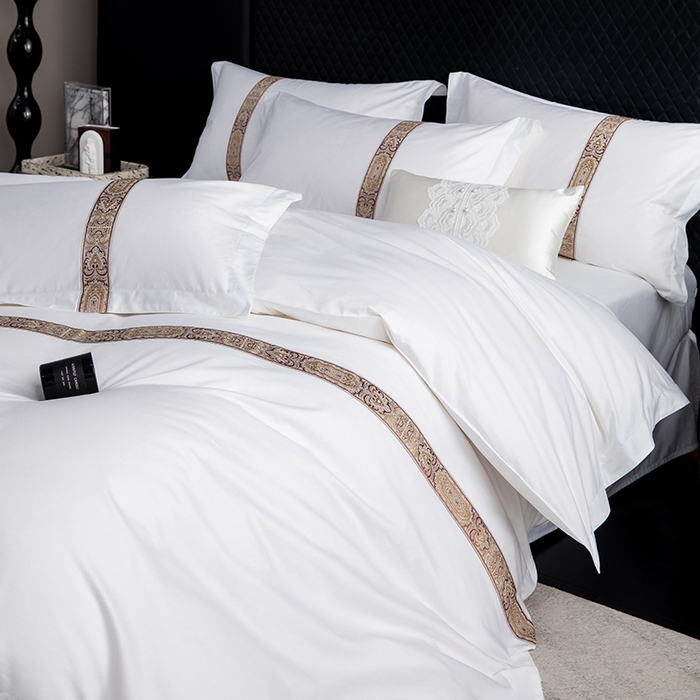 91家纺网 家纺一手货源 找家纺 优必恩 2025新款高支高密民宿酒店织带款四件套套件 花儿黄