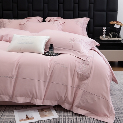 张公子婚庆馆 2025新款120支新疆长绒棉居家绣花工艺系列四件套—花雾 粉豆沙