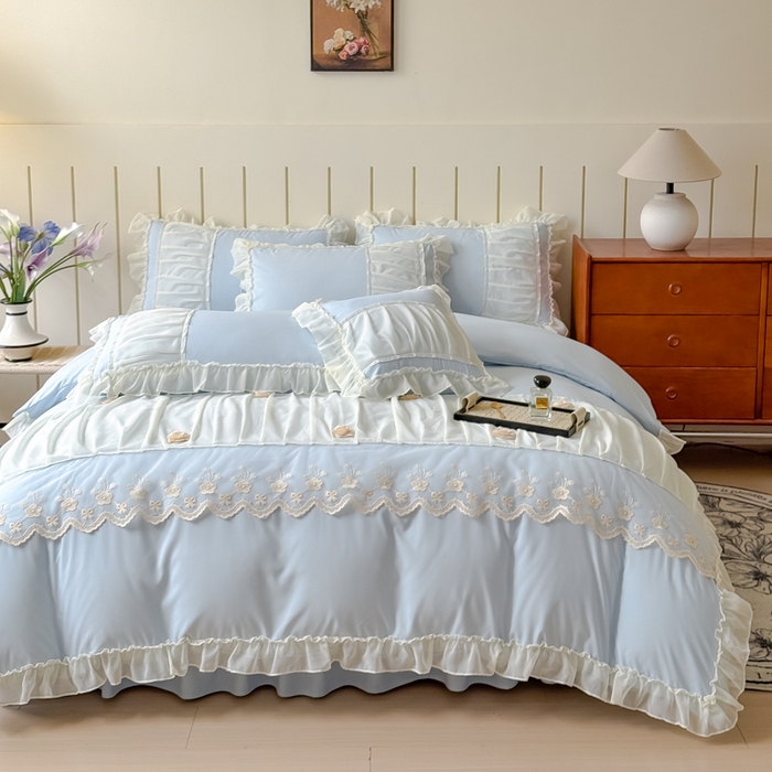 91家纺网 家纺一手货源 找家纺 狂想家 2025高定蕾丝糯小棉安妮系列四件套 晴空兰