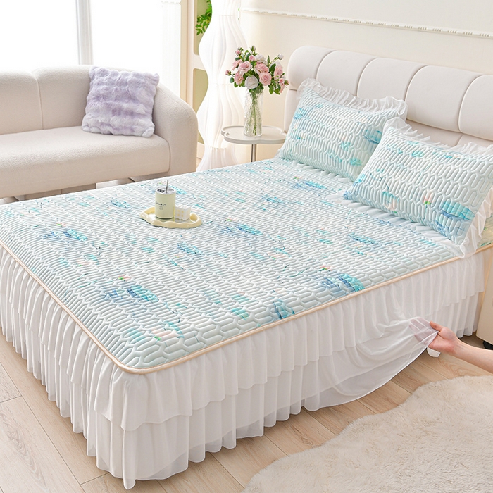 91家纺网 家纺一手货源 找家纺 畅畅家纺 2025新款夏季凉感丝印花足球花凉席夏被夏凉被空调被四件套 足球花-荷塘月色