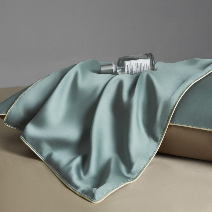 91家纺网 家纺一手货源 找家纺 AB家纺2025新品A类莱赛尔双拼50天丝空调夏被四件套 海青绿-卡其