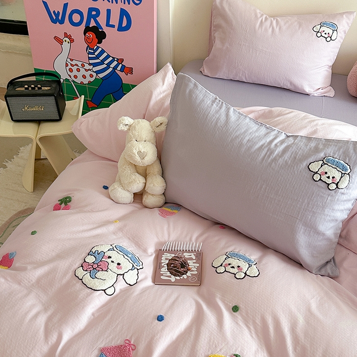 91家纺网 家纺一手货源 找家纺 TT.one 塔塔家居 2025新款全棉双层纱毛巾绣萌宠系列四件套 朵拉公主