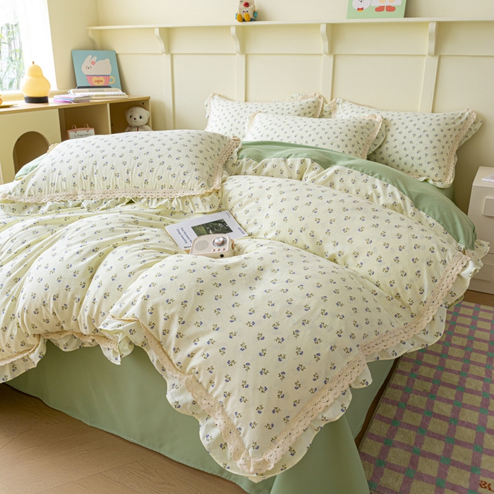 91家纺网 家纺一手货源 找家纺 南北家居 2025新款A类宝宝棉双层纱系列四件套-花边款 漫时光