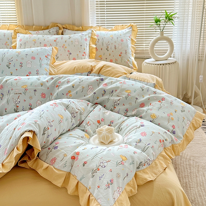 91家纺网 家纺一手货源 找家纺 佳一家纺 2025新款亲肤水洗棉四件套系列 缤纷兔