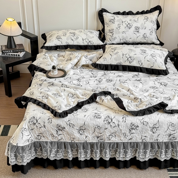 91家纺网 家纺一手货源 找家纺 绣女坊 2025新款夏被款床盖四件套 玫瑰