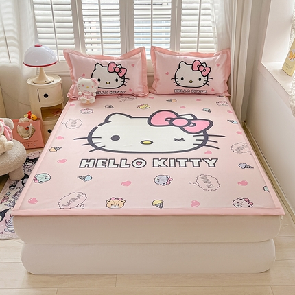 桃子家居 2025新款A类三丽鸥授权数码印花中分子1200D凉感冰丝宽边凉感软席席子 冰丝席-少女Kitty