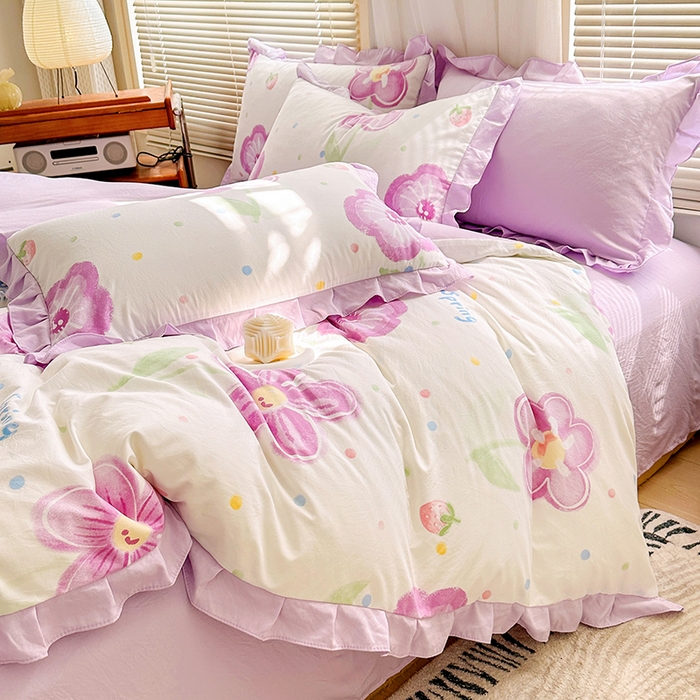 91家纺网 家纺一手货源 找家纺 佳一家纺 2025新款亲肤水洗棉四件套系列 夏日如花