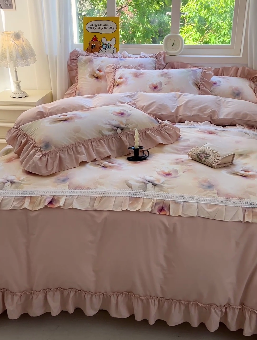 91家纺网 家纺一手货源 找家纺 （总）迪欧芙2025新款全棉法式数码印花床裙四件套