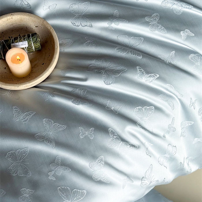 91家纺网 家纺一手货源 找家纺 FORTWO2025新款60支兰精天丝浮雕提花四件套		 云渺-蓝