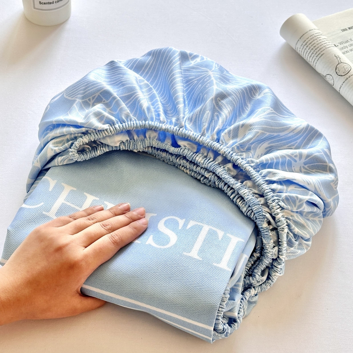 91家纺网 家纺一手货源 找家纺 乐居家纺 2025新款亲肤舒适活性印染水洗冰丝床笠 芳菲-蓝