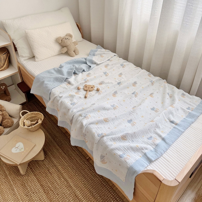 91家纺网 家纺一手货源 找家纺 BOSS 2025新款全棉纯棉皱皱纱儿童盖毯夏被  幼儿园夏被夏凉被空调被 晚安熊