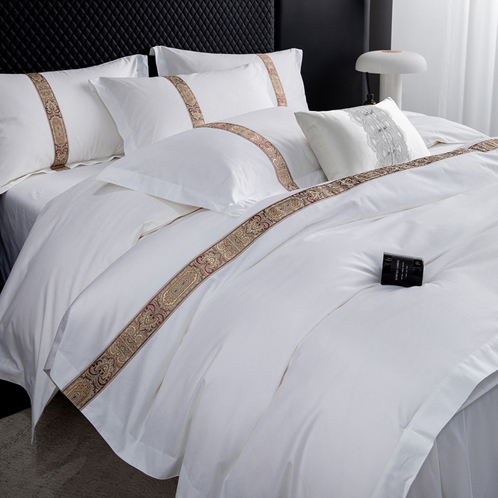 91家纺网 家纺一手货源 找家纺 优必恩 2025新款高支高密民宿酒店织带款四件套套件 花儿黄