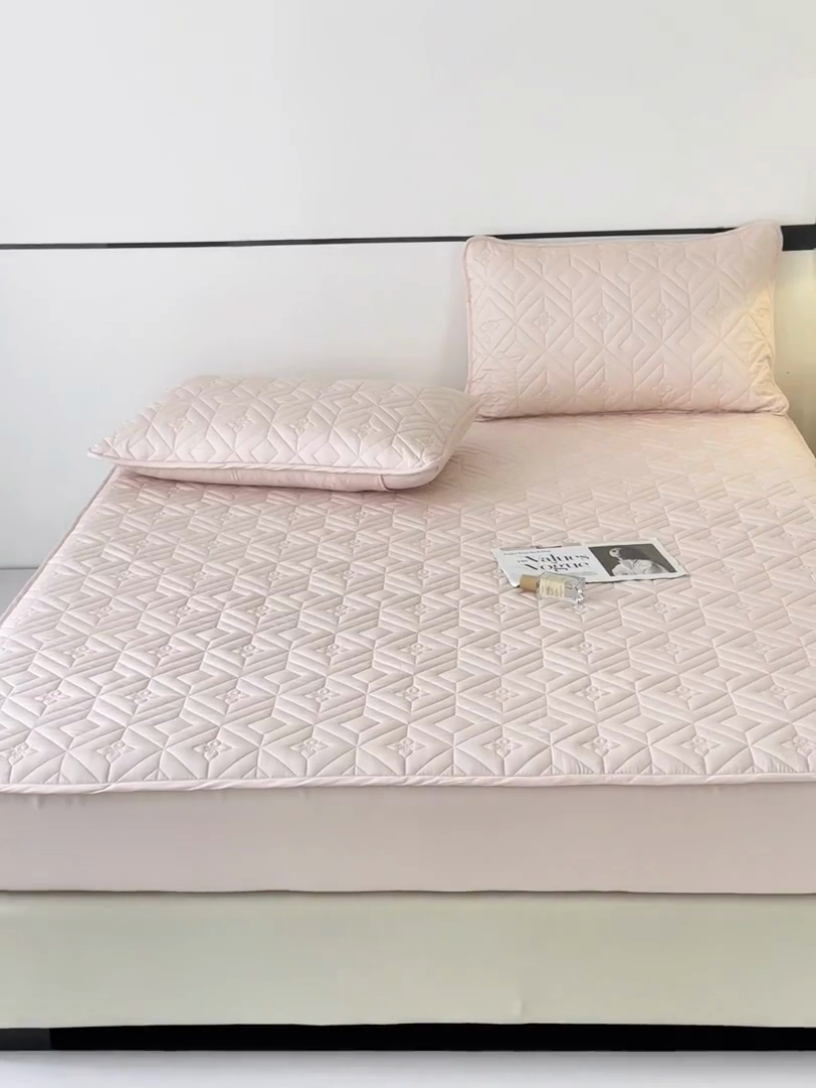 91家纺网 家纺一手货源 找家纺 云雀   2025新款舒适莱赛尔天丝夹棉床笠 菱格床笠-玉粉