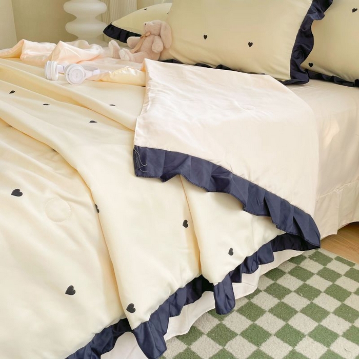 91家纺网 家纺一手货源 找家纺 绣女坊  2025新款水洗天丝夏被四件套 黄色爱心