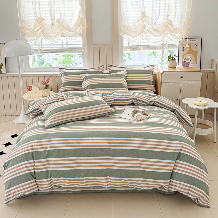 91家纺网 家纺一手货源 找家纺 金泰莱 2025新款色织老粗布四件套全棉四件套纯棉四件套 春燕