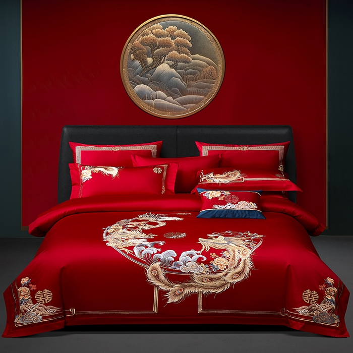 91家纺网 家纺一手货源 找家纺 （总）张公子婚庆馆 2025新款舒适暗纹提花160支长绒棉婚庆四件套系列