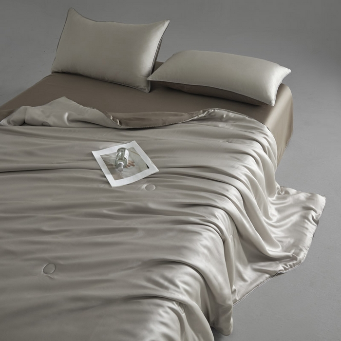 91家纺网 家纺一手货源 找家纺 AB家纺2025新品A类莱赛尔双拼50天丝空调夏被四件套 巴黎灰-古铜棕