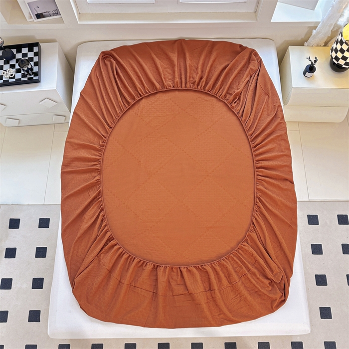 91家纺网 家纺一手货源 找家纺 曼町家居 2025新款全棉华夫格床笠 丁香棕