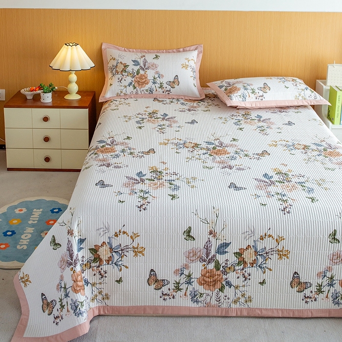 91家纺网 家纺一手货源 找家纺 晨晨家纺2025新款双面全棉床盖款三件套 兰芷