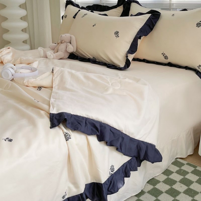 91家纺网 家纺一手货源 找家纺 绣女坊  2025新款水洗天丝夏被四件套 黄色玫瑰