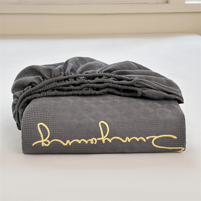 91家纺网 家纺一手货源 找家纺 曼町家居 2025新款全棉华夫格床笠 烟灰