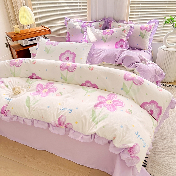 91家纺网 家纺一手货源 找家纺 佳一家纺 2025新款亲肤水洗棉四件套系列 夏日如花