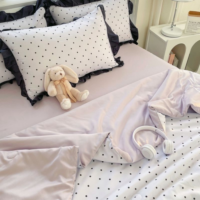 91家纺网 家纺一手货源 找家纺 绣女坊  2025新款水洗天丝夏被四件套 紫色圆点