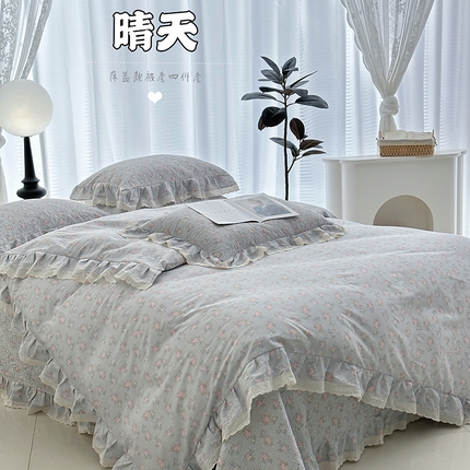 91家纺网 家纺一手货源 找家纺 佰织鑫家居 2025新款全棉砂洗床盖款四件套-艾莎系列 晴天