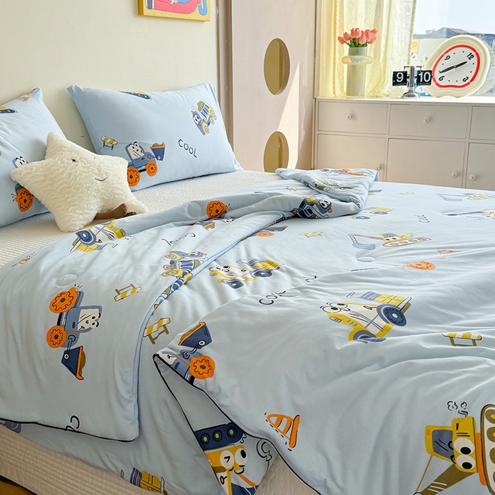 91家纺网 家纺一手货源 找家纺 麦伦家居 2025新款云柔针织棉大豆夏凉被 工程车