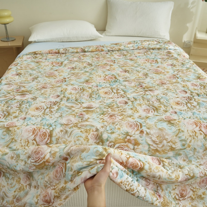 91家纺网 家纺一手货源 找家纺 子由家居 2025新款5D凉感大豆夏被 5D-玫瑰绿