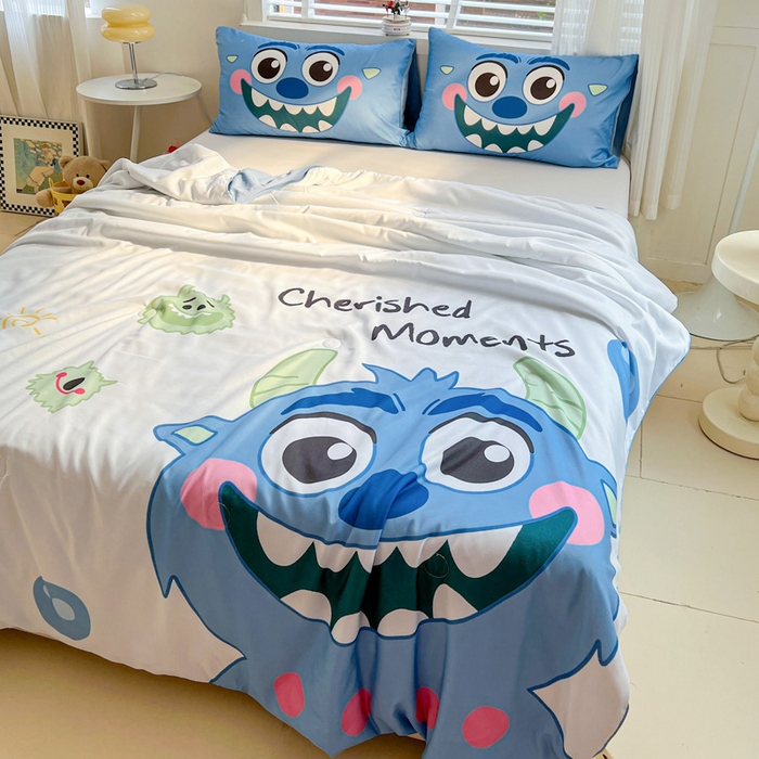 91家纺网 家纺一手货源 找家纺 海岛哥哥 2025新款水洗棉大版卡通夏被 可爱小怪兽