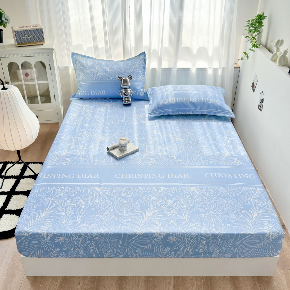 91家纺网 家纺一手货源 找家纺 乐居家纺 2025新款亲肤舒适活性印染水洗冰丝床笠 芳菲-蓝