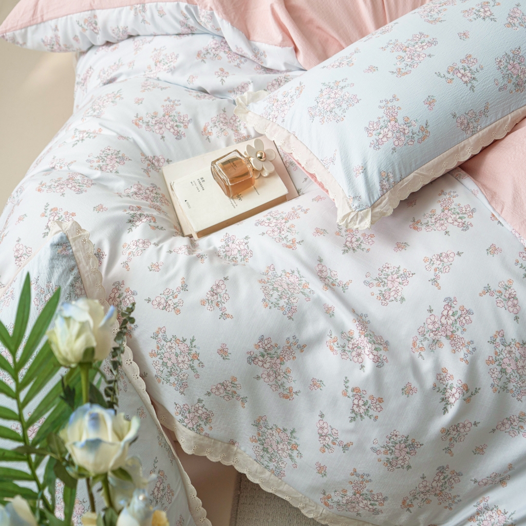 91家纺网 家纺一手货源 找家纺 漫仙阁家纺 2025新款双层纱花边款韩版四件套 初夏