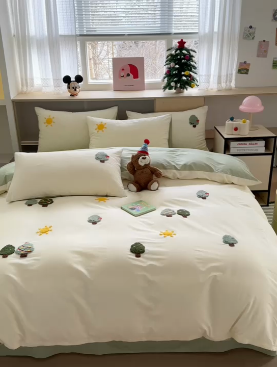 91家纺网 家纺一手货源 找家纺 如意朵2025新款全棉毛巾绣四件套 美好时光