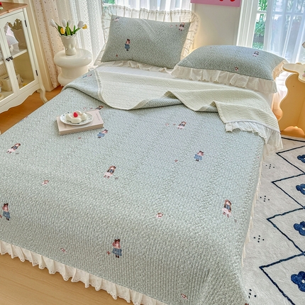 岚吉家纺 2025新款莫代尔印花床盖 森系女孩