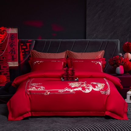 时亿家居 2025新款100支长绒棉婚庆系列四件套 龙凤吉祥