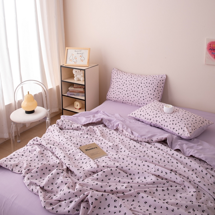 91家纺网 家纺一手货源 找家纺 南北家居 2025新款针织棉双层纱夏被四件套 紫纱绮梦