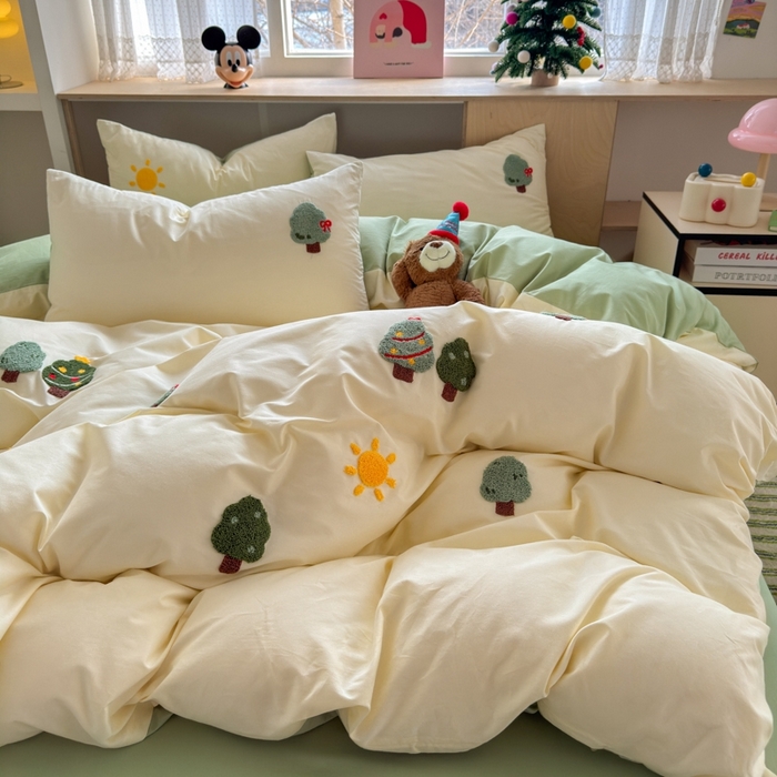 91家纺网 家纺一手货源 找家纺 如意朵2025新款全棉毛巾绣四件套 美好时光