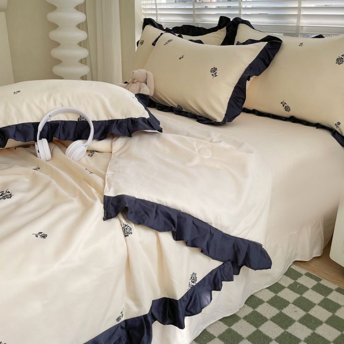 91家纺网 家纺一手货源 找家纺 绣女坊  2025新款水洗天丝夏被四件套 黄色玫瑰